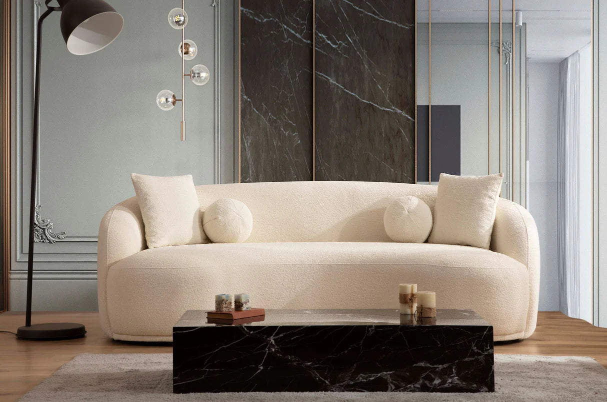 Sofá y loveseat de terciopelo marfil Helena