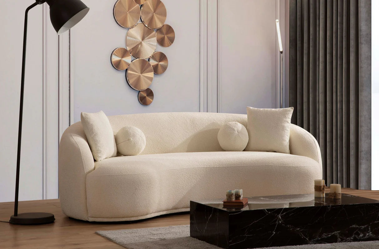 Sofá y loveseat de terciopelo marfil Helena