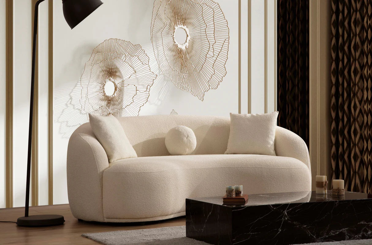 Sofá y loveseat de terciopelo marfil Helena