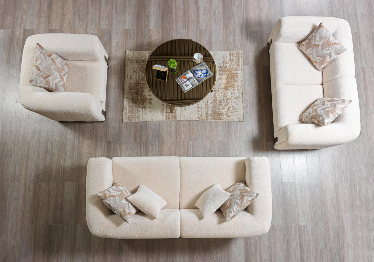 Sofá y loveseat de terciopelo marfil Helena