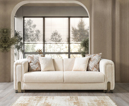 Sofá y loveseat de terciopelo marfil Helena