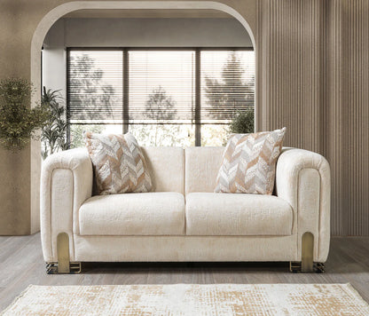 Sofá y loveseat de terciopelo marfil Helena
