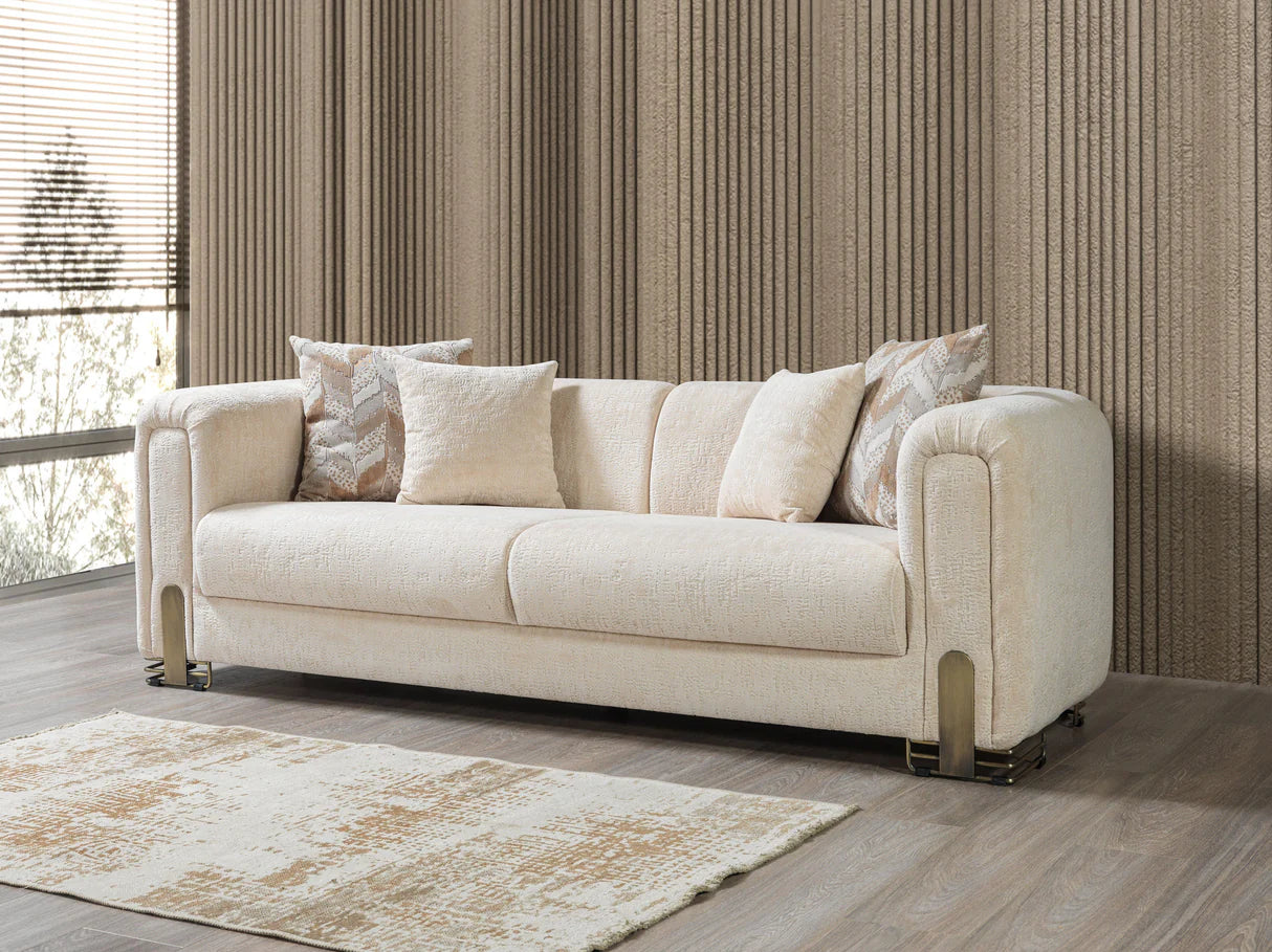 Sofá y loveseat de terciopelo marfil Helena