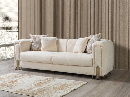 Sofá y loveseat de terciopelo marfil Helena