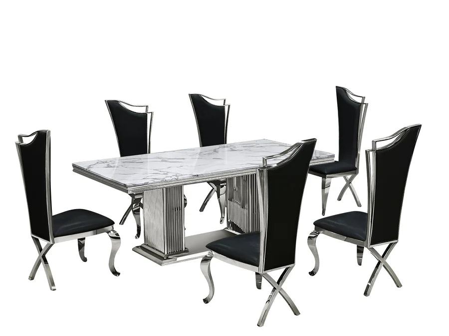 Stella Silver/Black 7-Piece Dining Room Set