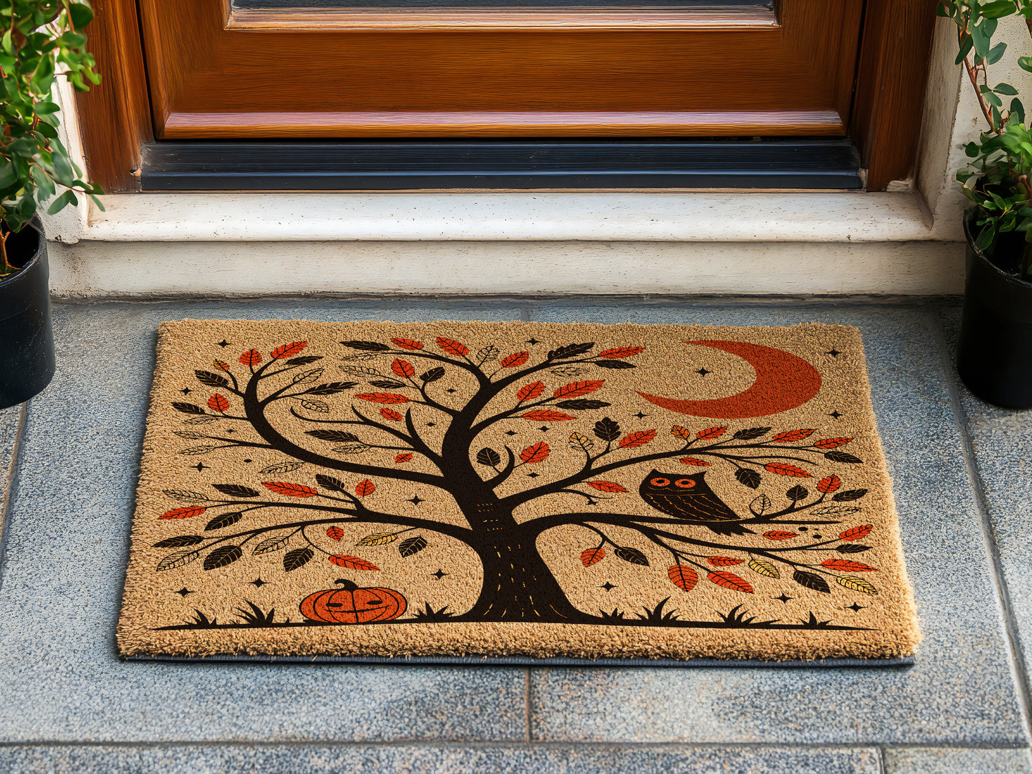 Scandinavian Folk Art Owl Tree Doormat