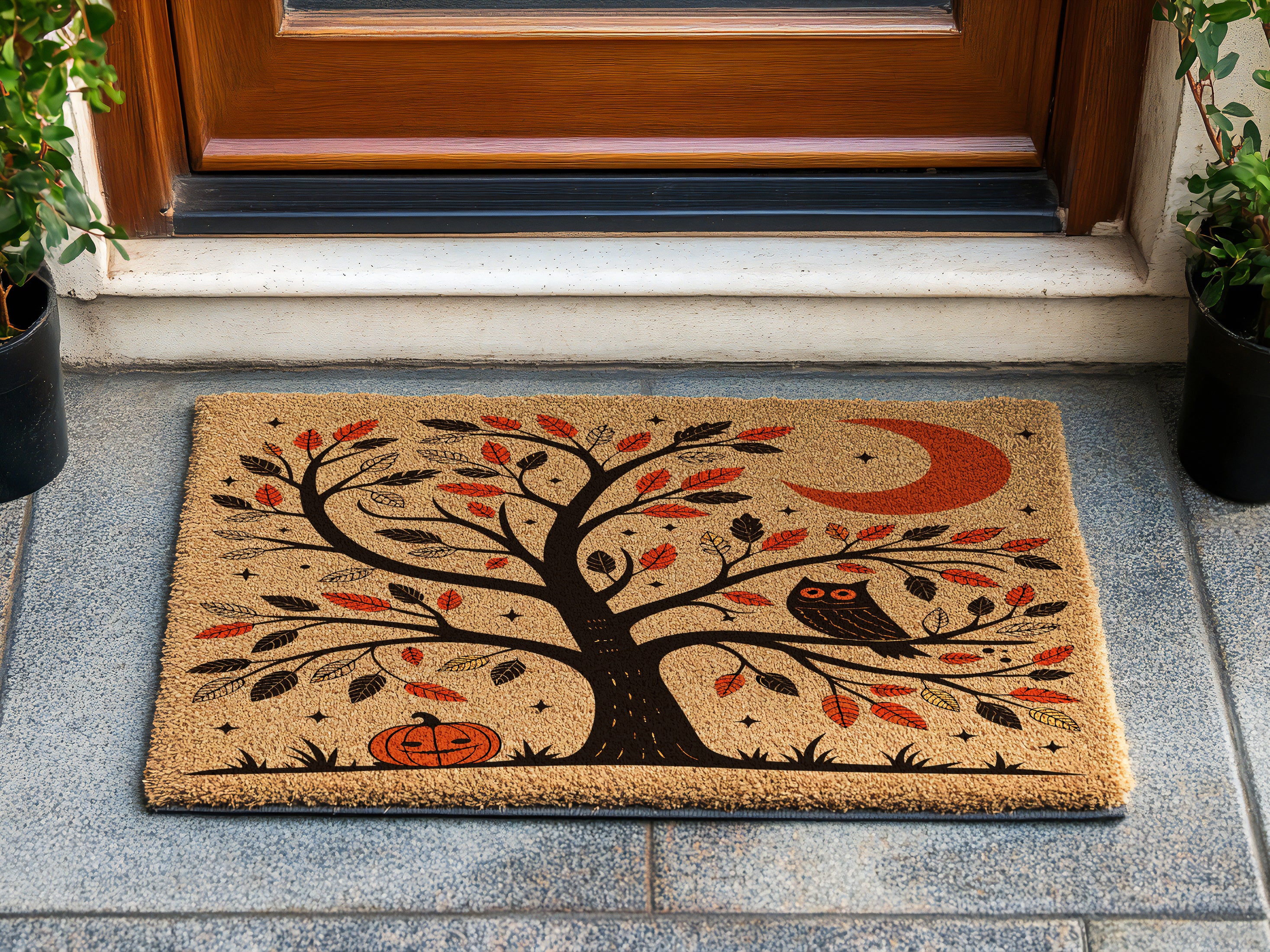 Scandinavian Folk Art Owl Tree Doormat