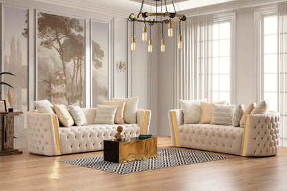 Sofá y loveseat de terciopelo marfil Helena