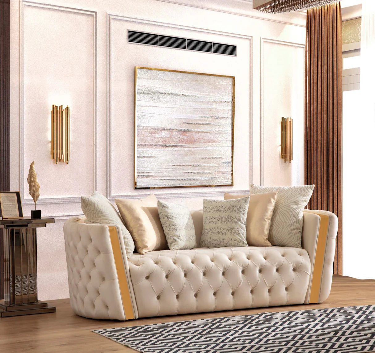Sofá y loveseat de terciopelo marfil Helena