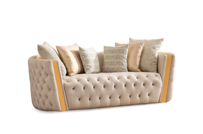 Sofá y loveseat de terciopelo marfil Helena