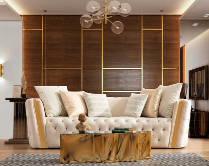 Sofá y loveseat de terciopelo marfil Helena