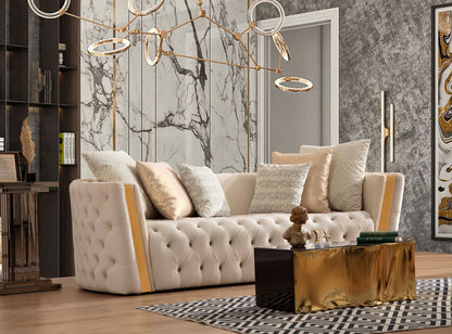 Sofá y loveseat de terciopelo marfil Helena