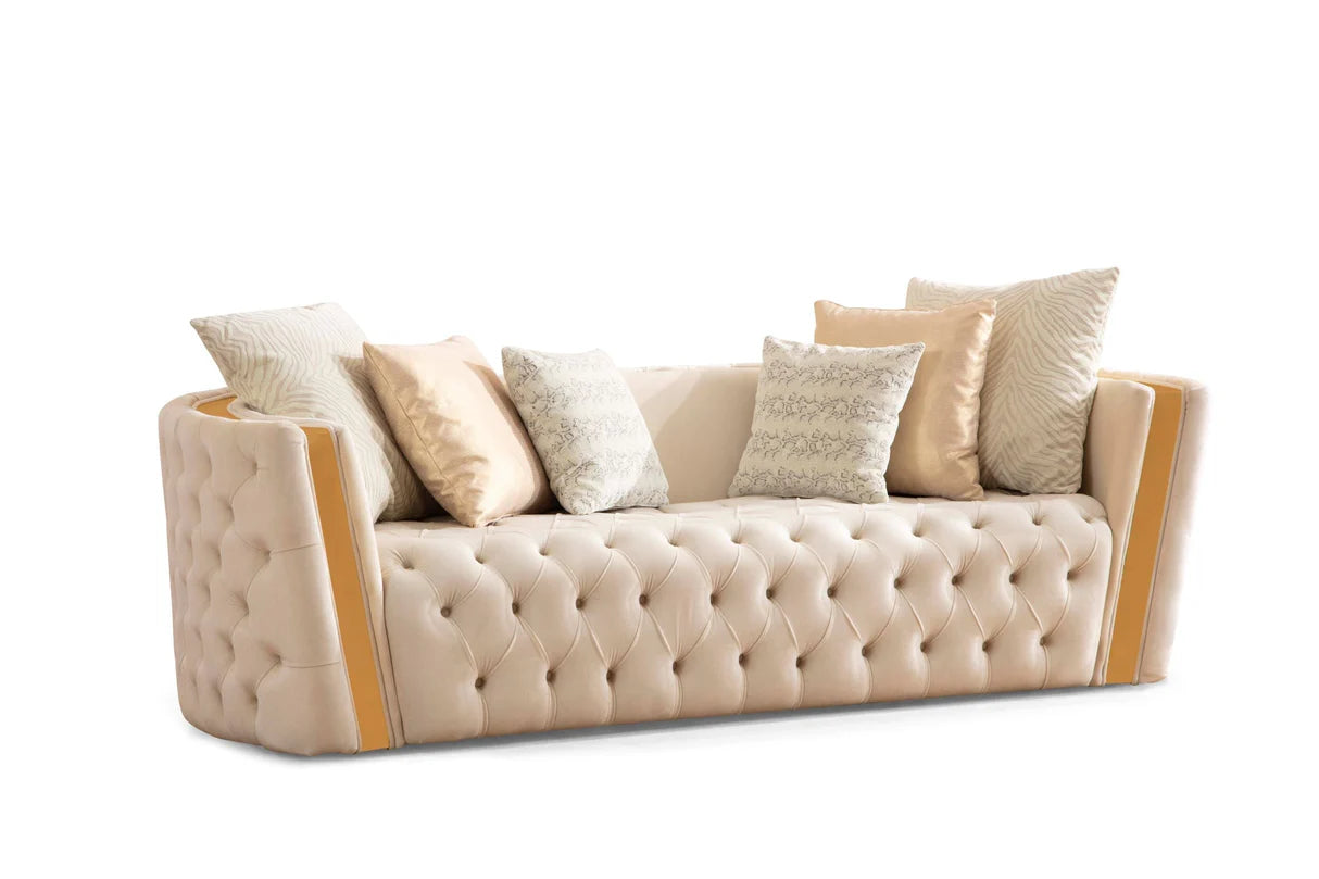 Sofá y loveseat de terciopelo marfil Helena