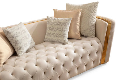 Sofá y loveseat de terciopelo marfil Helena