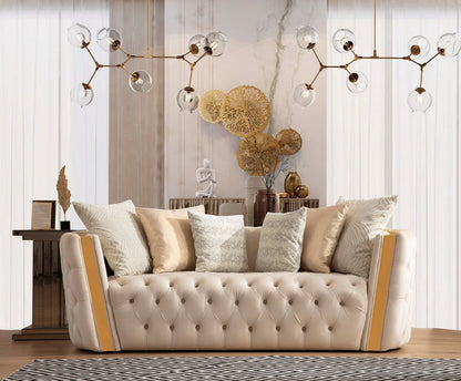 Sofá y loveseat de terciopelo marfil Helena