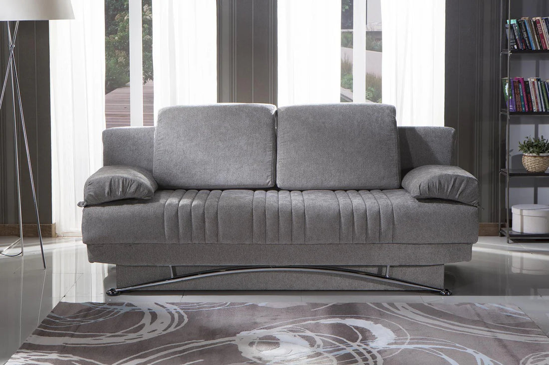 Fantasy Valencia Gray Plain Fabric 3-Seat Sleeper Sofa