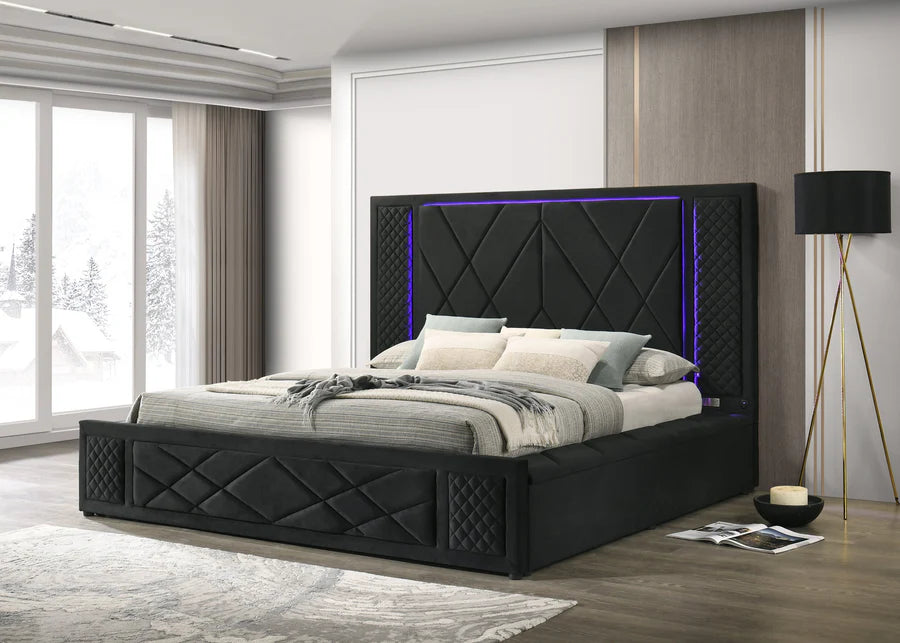 Lorenzo Black LED Queen Storage Platform Bed