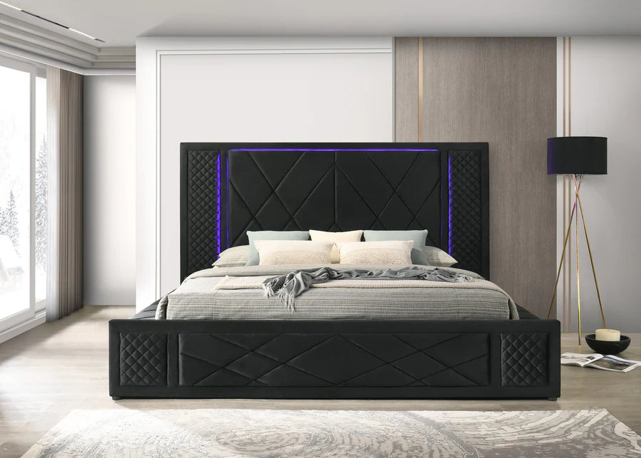 Lorenzo Black LED Queen Storage Platform Bed
