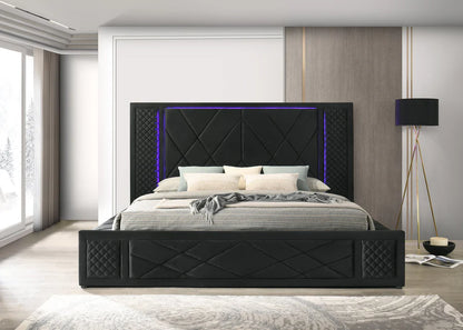 Lorenzo Black LED Queen Storage Platform Bed