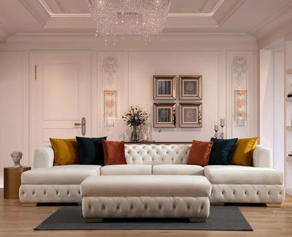 Matilda Tufted Ivory Velvet Double Chaise Sectional Sofa