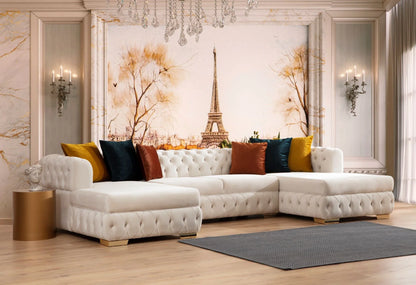 Matilda Tufted Ivory Velvet Double Chaise Sectional Sofa