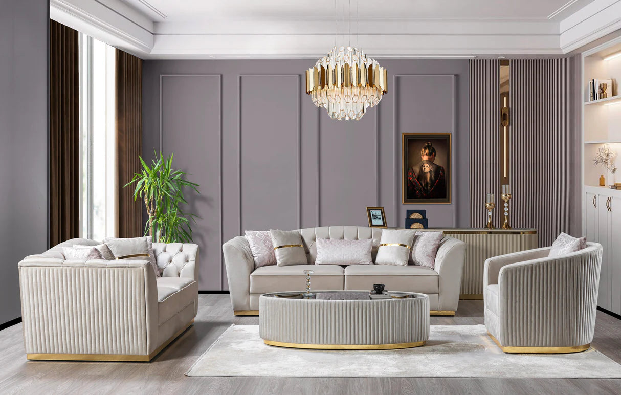 Milena Ivory Velvet Sofa &amp; Loveseat