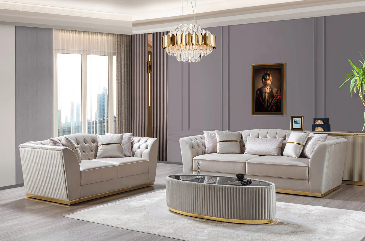 Milena Ivory Velvet Sofa &amp; Loveseat