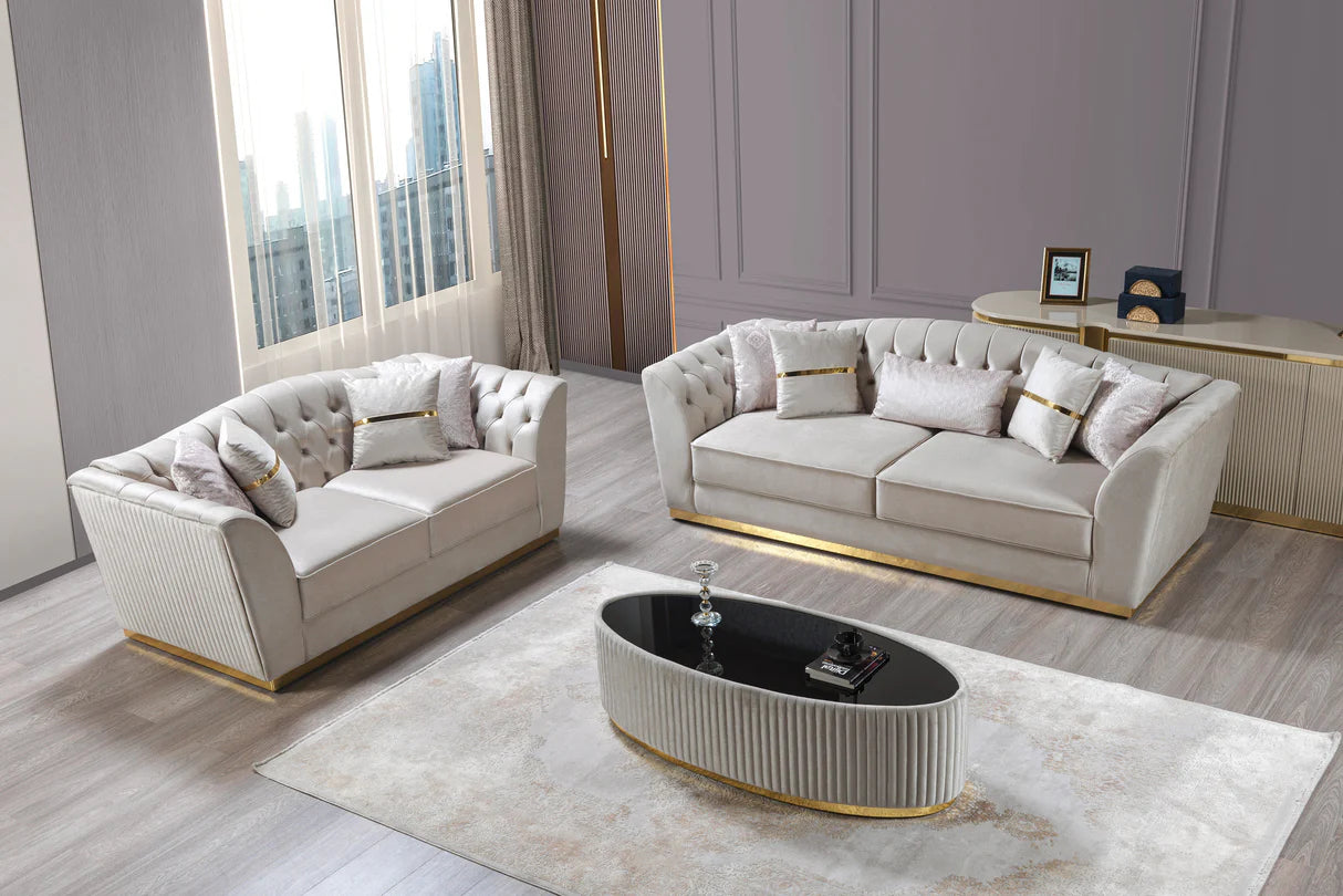 Milena Ivory Velvet Sofa &amp; Loveseat
