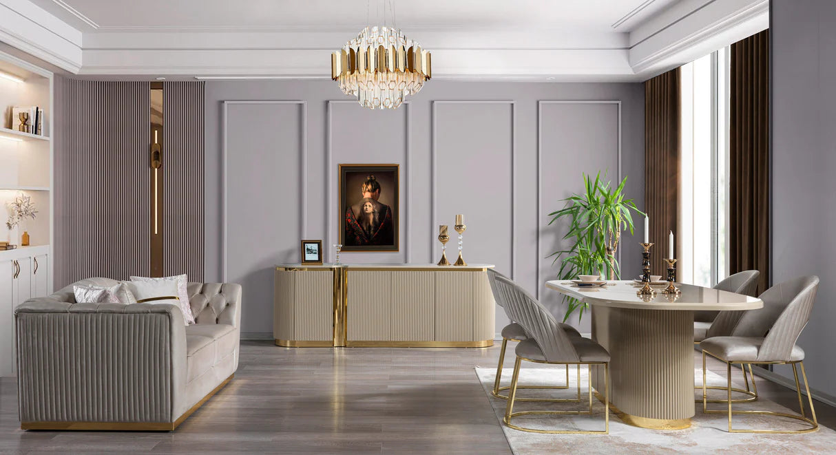 Milena Ivory Velvet Sofa &amp; Loveseat