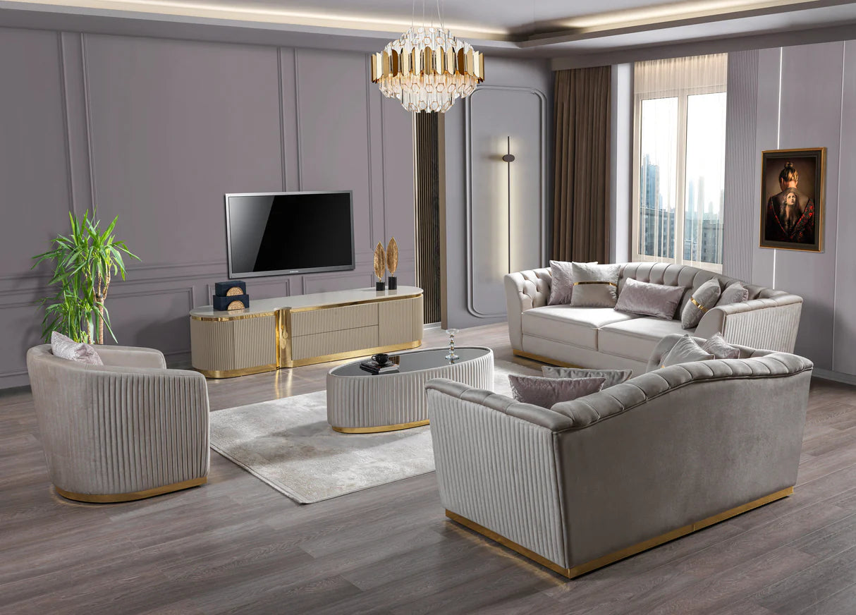 Milena Ivory Velvet Sofa &amp; Loveseat