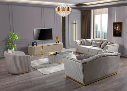 Milena Ivory Velvet Sofa &amp; Loveseat