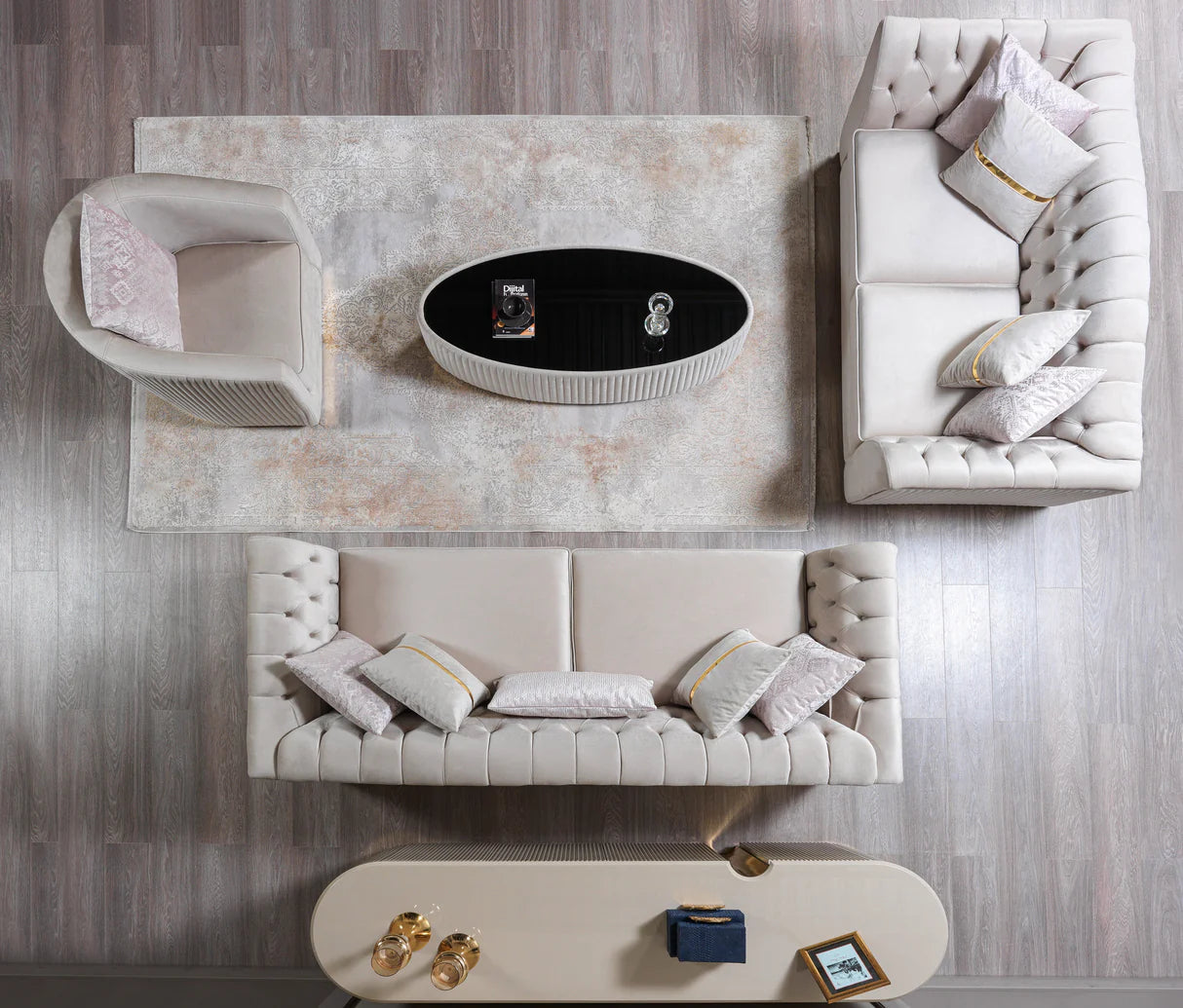 Milena Ivory Velvet Sofa &amp; Loveseat