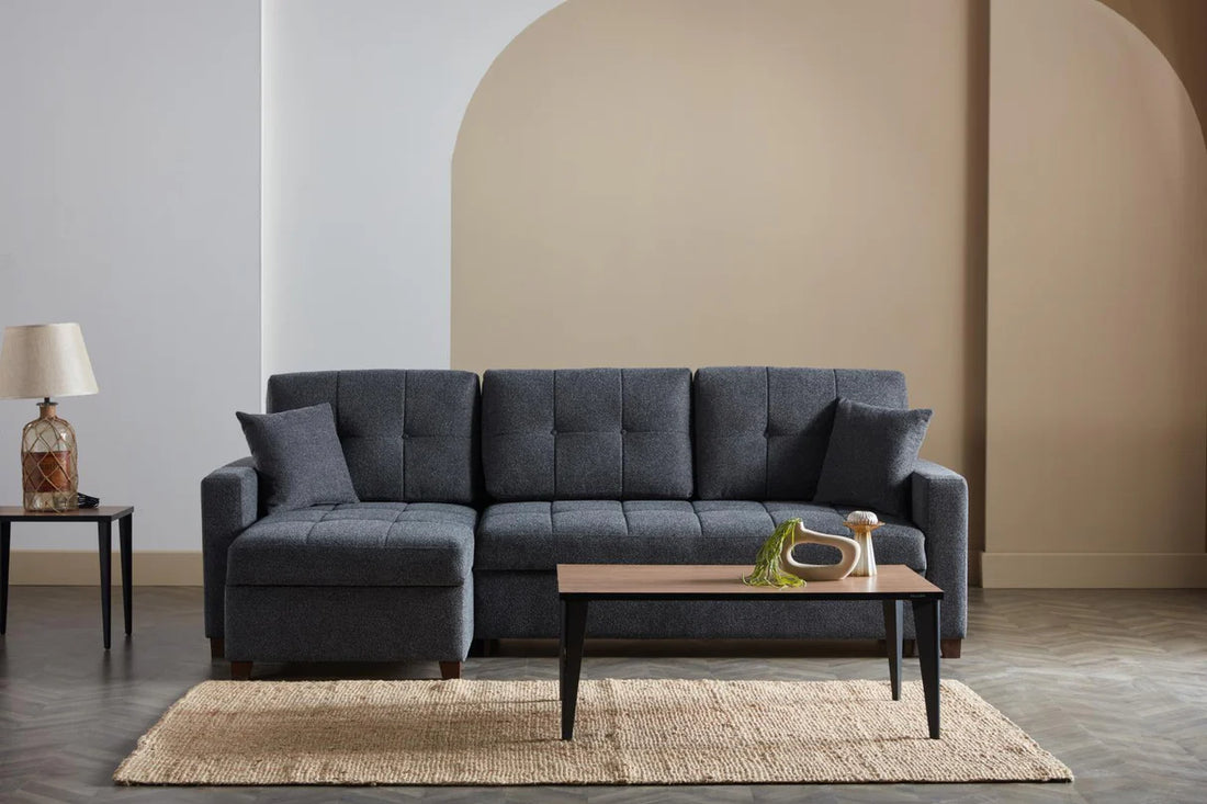 Mocca Dupont Anthracite Storage Sleeper Sofa Chaise