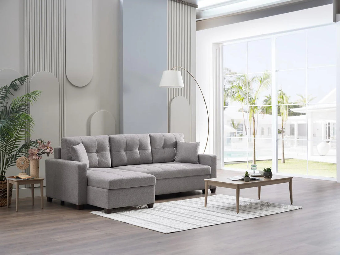Mocca Dupont Gray Storage Sleeper Sofa Chaise
