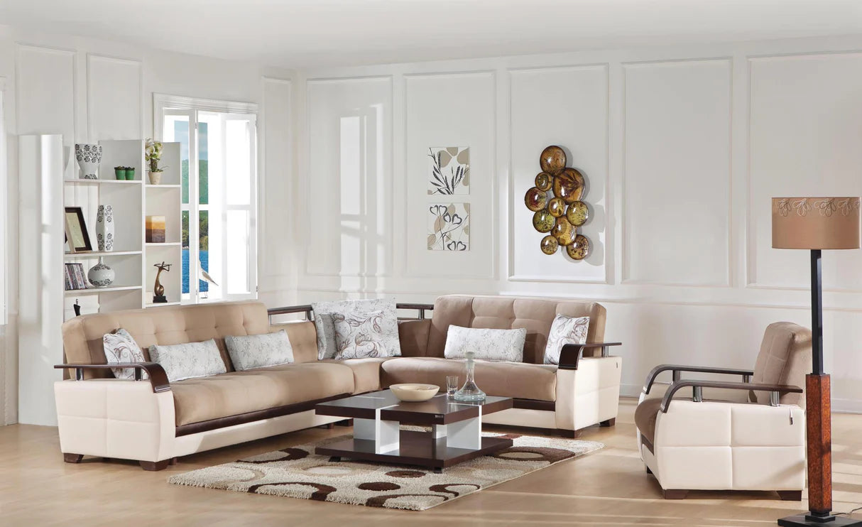Natural Naomi Storage Sleeper Light Brown Sectional