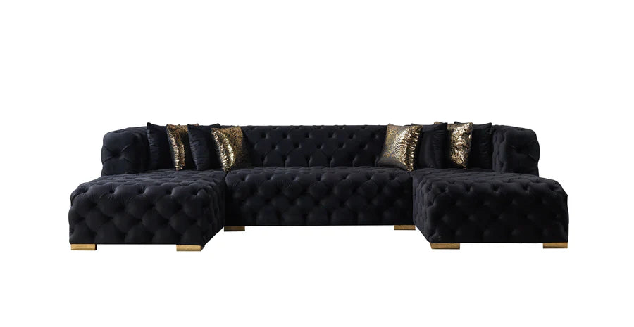 Neva Black Velvet Double Chaise Sectional