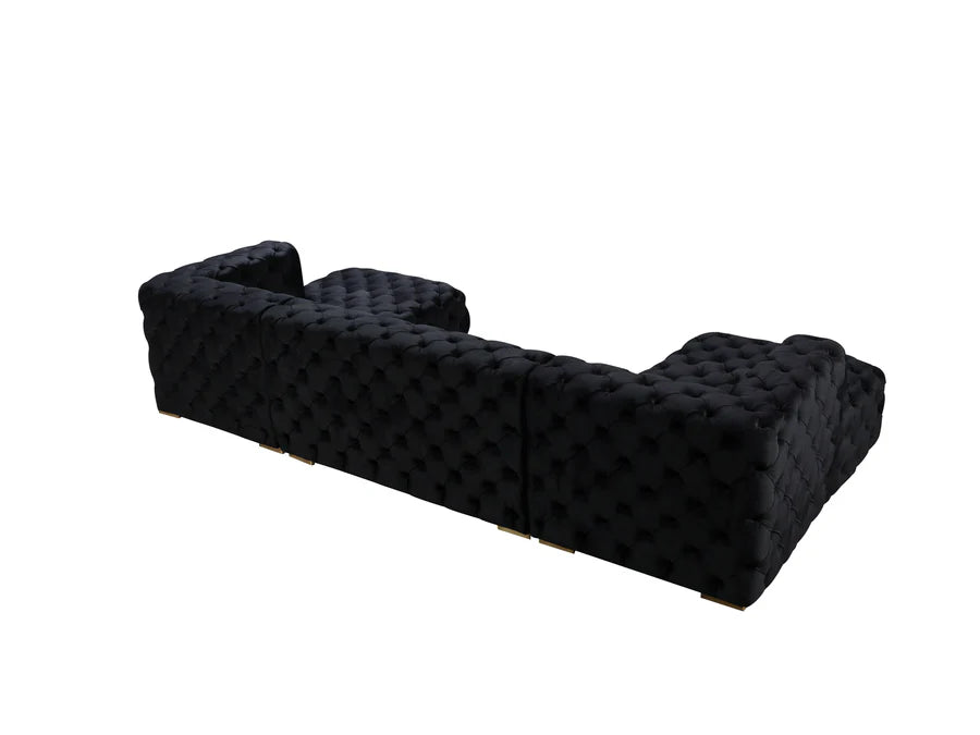 Neva Black Velvet Double Chaise Sectional