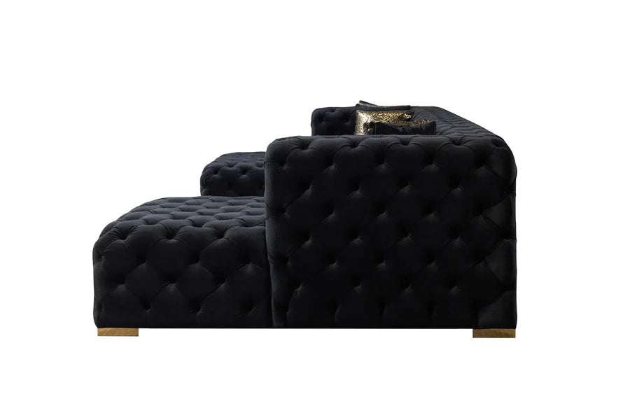 Neva Black Velvet Double Chaise Sectional