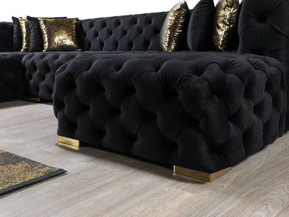 Neva Black Velvet Double Chaise Sectional