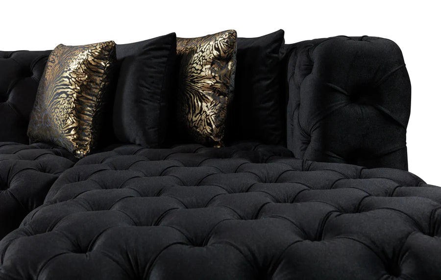 Neva Black Velvet Double Chaise Sectional