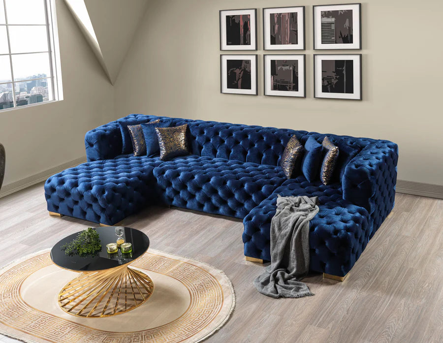 Neva Black Velvet Double Chaise Sectional