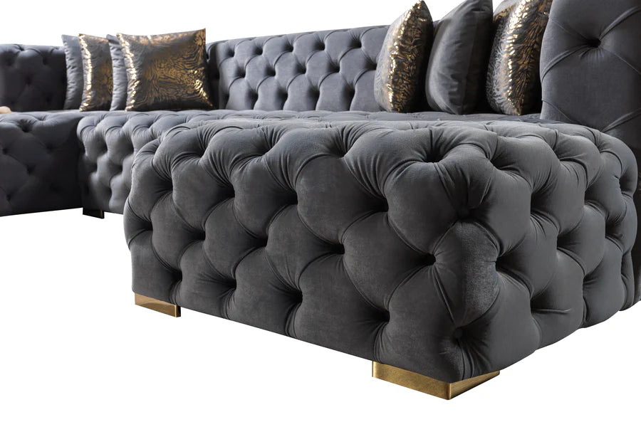 Neva Black Velvet Double Chaise Sectional