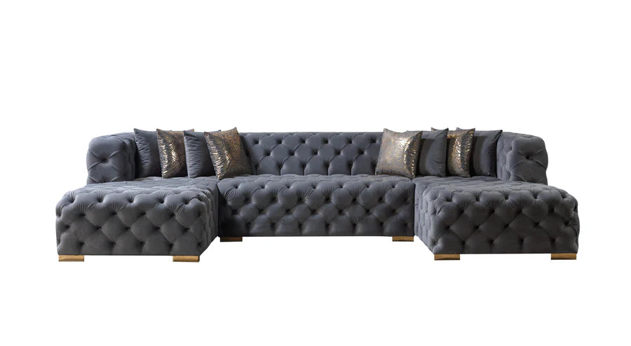 Neva Black Velvet Double Chaise Sectional