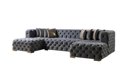 Neva Black Velvet Double Chaise Sectional