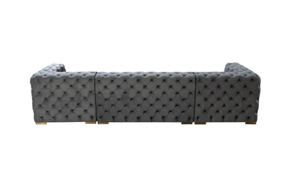 Neva Black Velvet Double Chaise Sectional