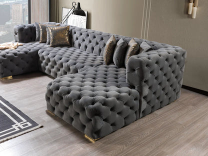 Neva Black Velvet Double Chaise Sectional