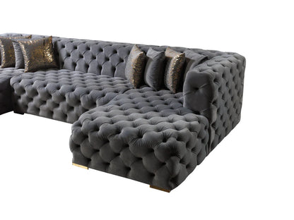 Neva Black Velvet Double Chaise Sectional