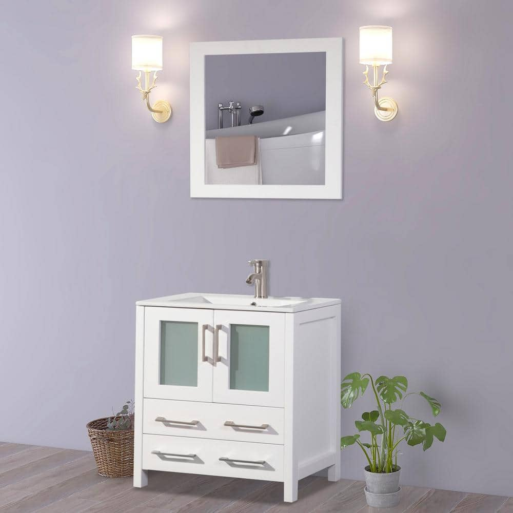 Brescia 30 in. W x 18 in. D x 36 in. H Bath Vanity In White with Vanity Top in White with White Basin and Mirror - Decohub Home