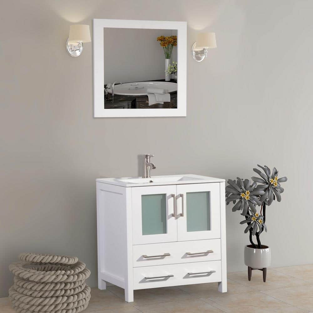 Brescia 30 in. W x 18 in. D x 36 in. H Bath Vanity In White with Vanity Top in White with White Basin and Mirror - Decohub Home