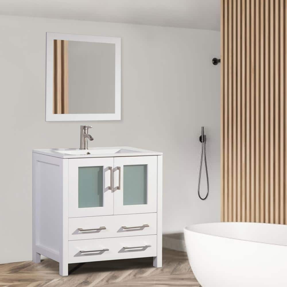 Brescia 30 in. W x 18 in. D x 36 in. H Bath Vanity In White with Vanity Top in White with White Basin and Mirror - Decohub Home